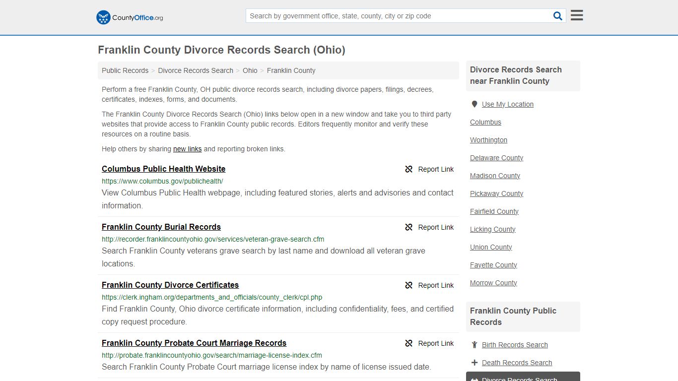 Franklin County Divorce Records Search (Ohio) - County Office